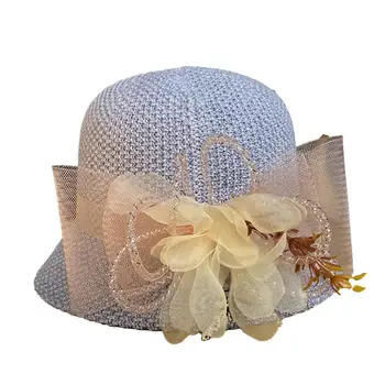 Vasarā Saules Cepuri Neto Dzijas Ziedu Dekori Īss Malām Kārta Dome Fascinator Cepures Sievietēm 2023