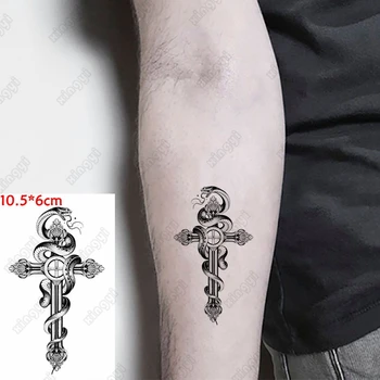 Vecās Skolas Ūdensnecaurlaidīgus Pagaidu Tetovējumu Uzlīmes Tumši Melnu Krustiņu Čūska Vīriešiem Tetovējums Rokas Delnas Ūdens Nodošanu Viltus Body Art Tatto