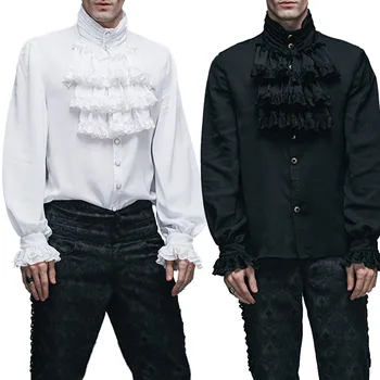Viktorijas Balts Stand Apkakli, Garām Piedurknēm Krekls Mens Steampunk Topi Viduslaiku Cosplay Kostīmi Vintage Plus Lieluma Gothic Apģērbu