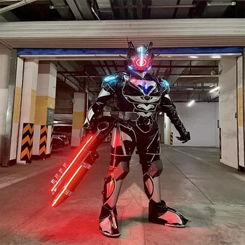 Vīrieši Valkā Punk LED Gaismas, Tērpi Tehnoloģiju Bruņas Robots Ķivere Puse Cosplay Krāsains Gaismas Sudraba Apģērbs Veikt Bārs Aksesuārus Parādīt