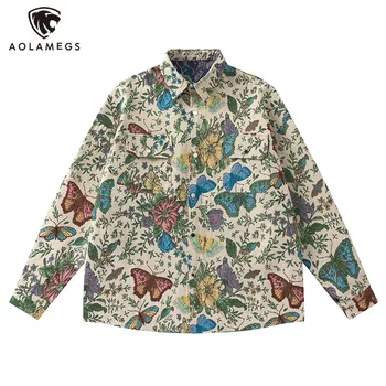 Vīrieši Vintage Krekls, Mētelis Y2K Streetwear Hip Hop garām Piedurknēm Krekli Ziedi Butterfly Harajuku Top Universāls Modes Krekli Unisex