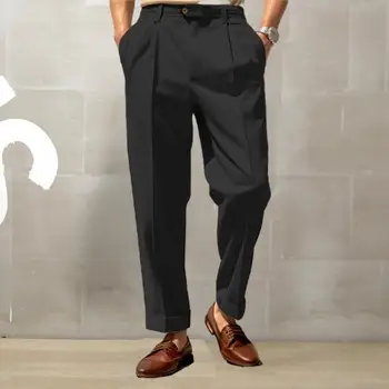 Vīriešiem Gadījuma Bikses Formālas Biznesa Stila Vīriešu Uzvalku Bikses ar Platu Kāju Potītes Garums Mīksta Elpojošs Birojs Aizstāt