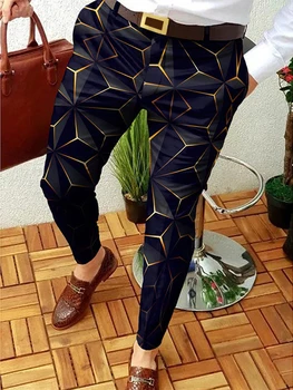 Vīriešu Biznesa Gadījuma Bikses Ģeometrisko Modeli, Drukāt Taisni Garas Bikses Vīriešu Pavasara Rudens Modes Streetwear Vīriešu Apģērbs