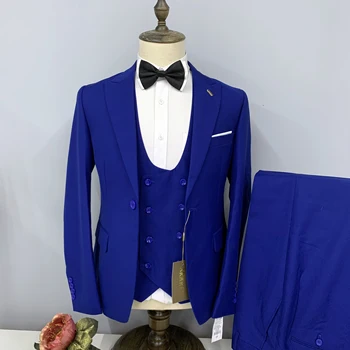 Vīriešu Uzvalki 3 Gab. Komplekts Jaka, Bikses, Vestes 2023 Jauno Populāro Royal Blue Oficiālu Kāzu Slim Fit Augstas klases Veļas Līgavainis Uzvalku