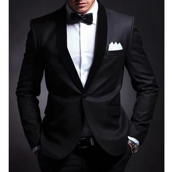Vīriešu Uzvalks 2023 Pieguļoša Melna Jaunāko Mētelis, Bikses 2 Gabals Dizainu Kāzu Svinības Groomsmen Žakete Līgavainis Tuxedos Kostīmu Homme 2023