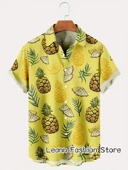 Vīriešu Vasaras Ananāsu Iespiesti Krekls Havaju Brīvdienas, Apģērbu, Vīriešu Pludmales Stila Krekls Ar Īsām Piedurknēm Modes Brīvā Laika Krekls