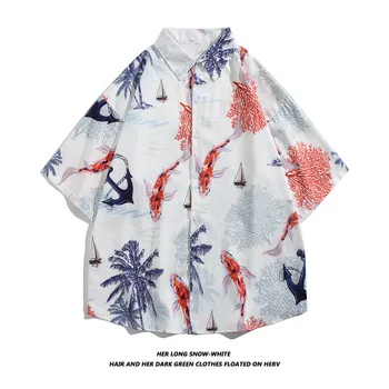 Y2K Vīriešiem Vintage Lielgabarīta Krekls Vasaras Jauno Havaju Īsām Piedurknēm Krekls Mens Ķīniešu Stilā Streetwear Iespiesti Beach Ikdienas Krekli