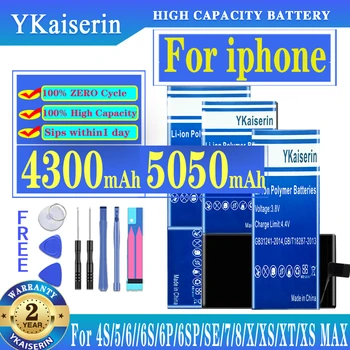 YKaiserin AAAAA Kvalitāti Akumulatoru iPhone 4 6S 6 5 5S 5C X SE 7 8 Plus XR Xs Max Augstas Reālās Jaudas Mīklā Nulles Cikla Bezmaksas Rīks