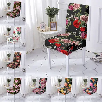 Ziedi Elastīgs Krēsla Pārsegs Stiept Rožu Krēslu Slipcovers 3D Noņemamu Sēdekļa Gadījumā, Ēdamistaba, Virtuve, Viesnīca, Kāzu svinības, 1GAB.