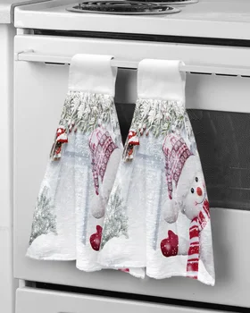 Ziemassvētku Ziemā Sniega Skatuves Sniegavīrs Roku Dvieļi Virtuves Microfiber Tīrīšanas Audums Vannas Istaba, Absorbējošu Karājas Dvieļi
