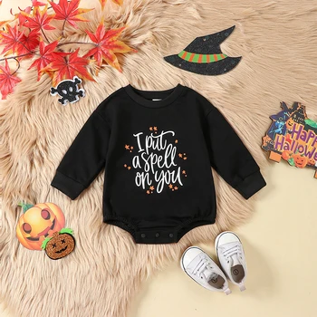 Zīdaiņu Bērnu Halloween Sporta Krekls Jumpsuit Apaļu Kakla Garām Piedurknēm Bonkajs&Star&Spoku Drukāt Romper Toddler Apģērbi